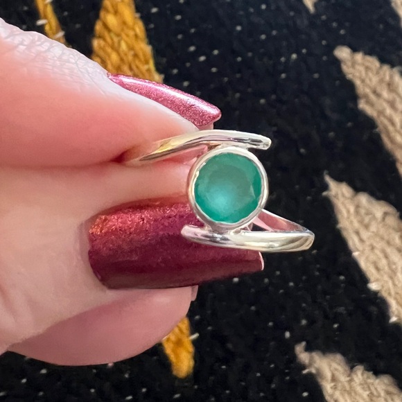 ❤️ Green Onyx Sterling Silver 925 Bohemian Modernist Hippie Style Ring Size 8.75 - Picture 3 of 11